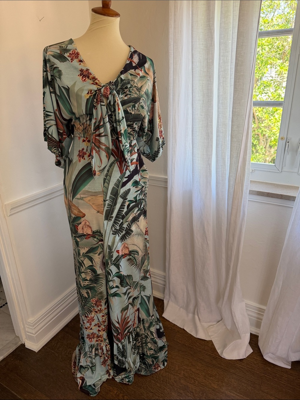 PatBO Tropical Leaf Print Eden Jersey Maxi Dress